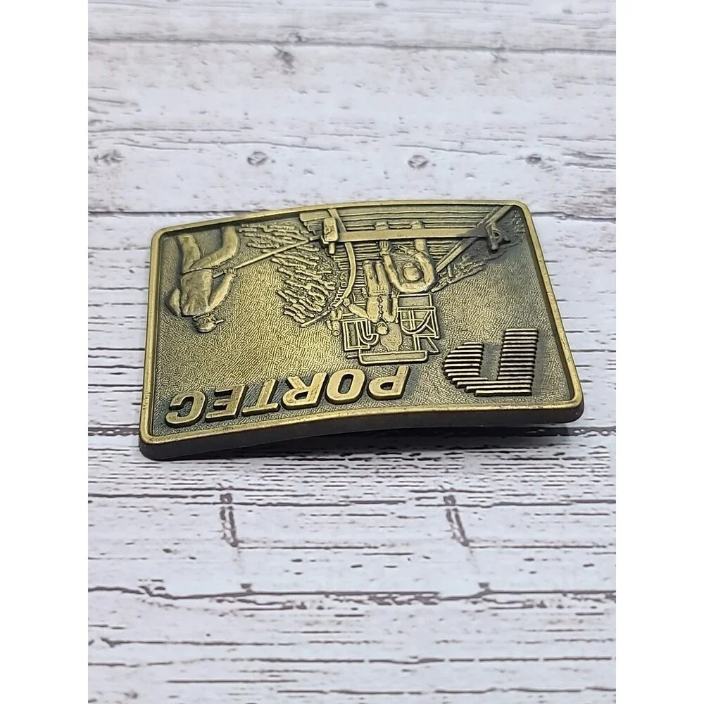 Vintage Portec Railroad Track Belt Buckle Construction Figural Gold Tone